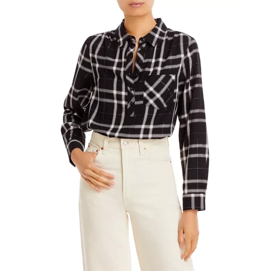 Cheapest โค๏ธ AQUA Brittina Plaid Popover ๐ Shirt - 100% Exclusive Black ๐