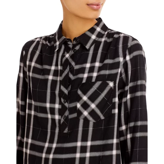 Cheapest โค๏ธ AQUA Brittina Plaid Popover ๐ Shirt - 100% Exclusive Black ๐ - Image 4