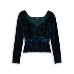 Best deal 😍 AQUA 👧 Girls' Velvet Ruched Top - Big Kid Galactic Teal 🎉