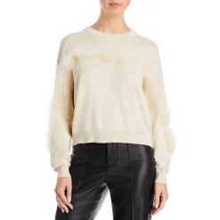 Deals 🎉 AQUA Feather Trim Sweatshirt - 100% Exclusive Ivory 🔔