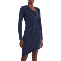 Outlet 🤩 AQUA Asymmetric Knit Evening 👗 Dress Blue 💯