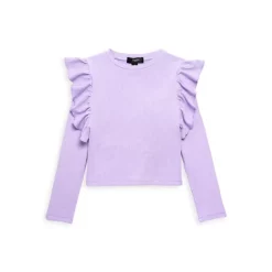 Wholesale 😀 AQUA 👧 Girls' Ribbed Ruffle Long Sleeve Top, Big Kid - 100% Exclusive Lavender 🔔