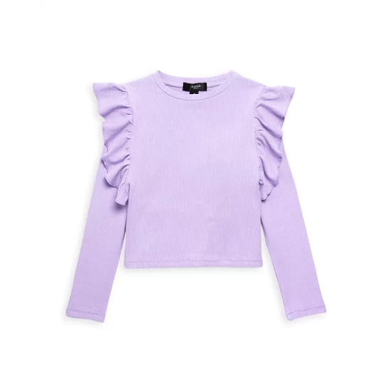 Wholesale π AQUA π§ Girls' Ribbed Ruffle Long Sleeve Top, Big Kid - 100% Exclusive Lavender π