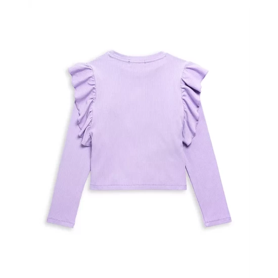 Wholesale π AQUA π§ Girls' Ribbed Ruffle Long Sleeve Top, Big Kid - 100% Exclusive Lavender π - Image 2