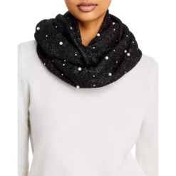 Deals 😀 AQUA Embellished Knit Loop Scarf - 100% Exclusive Black/white ❤️