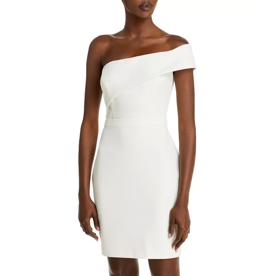 Deals 🎉 AQUA One Shoulder Scuba Crêpe 👗 Dress - 100% Exclusive White 🎁 - Image 4