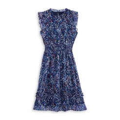 Discount 🎁 AQUA 👧 Girls' Speckled Print Ruffled 👗 Dress - Little Kid, Big Kid Navy/purple ❤️