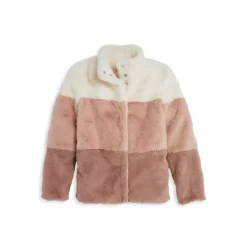 Brand new ๐ AQUA ๐ง Girls' Color Blocked Faux Fur Jacket, Big Kid - 100% Exclusive Ivory/blush ๐