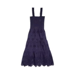 Hot Sale ✨ AQUA 👧 Girls' Smocked Eyelet Midi 👗 Dress, Big Kid - 100% Exclusive Peacoat 🎁