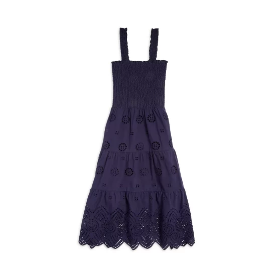 Hot Sale β¨ AQUA π§ Girls' Smocked Eyelet Midi π Dress, Big Kid - 100% Exclusive Peacoat π - Image 2