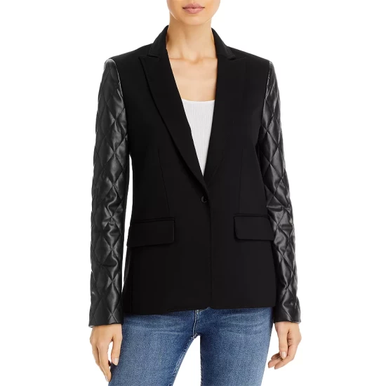 Outlet ๐ AQUA Mixed Media Quilted Sleeve Blazer - 100% Exclusive Black ๐ - Image 4