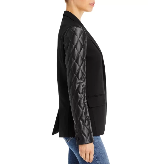 Outlet ๐ AQUA Mixed Media Quilted Sleeve Blazer - 100% Exclusive Black ๐ - Image 5