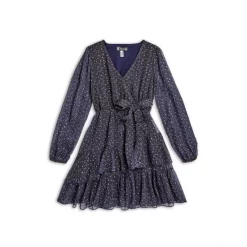 Best reviews of 😉 AQUA 👧 Girls' Long Sleeve Foulard Metallic Dot 👗 Dress, Big Kid - 100% Exclusive Navy ✨