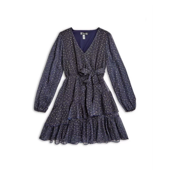 Best reviews of 😉 AQUA 👧 Girls' Long Sleeve Foulard Metallic Dot 👗 Dress, Big Kid - 100% Exclusive Navy ✨