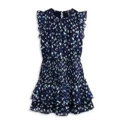 Cheap ⭐ AQUA 👧 Girls' Speckle Flutter Smocked 👗 Dress, Big Kid - 100% Exclusive Navy 🛒