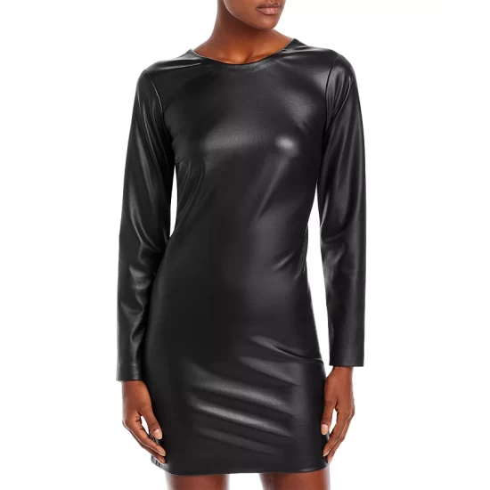 Discount ✨ AQUA Faux Leather Open Back Mini 👗 Dress - 100% Exclusive Black 🎁