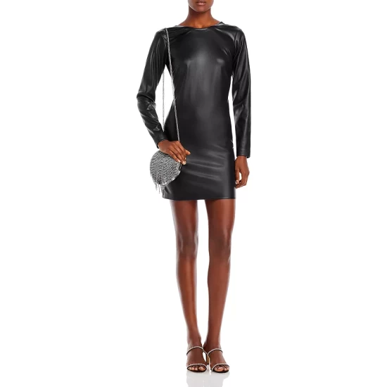 Discount ✨ AQUA Faux Leather Open Back Mini 👗 Dress - 100% Exclusive Black 🎁 - Image 2