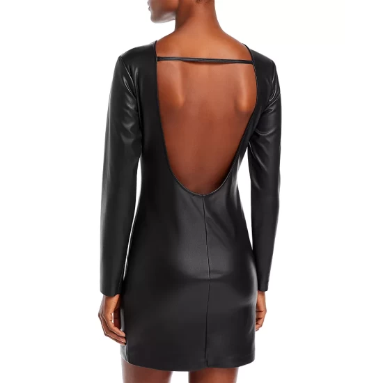 Discount ✨ AQUA Faux Leather Open Back Mini 👗 Dress - 100% Exclusive Black 🎁 - Image 3