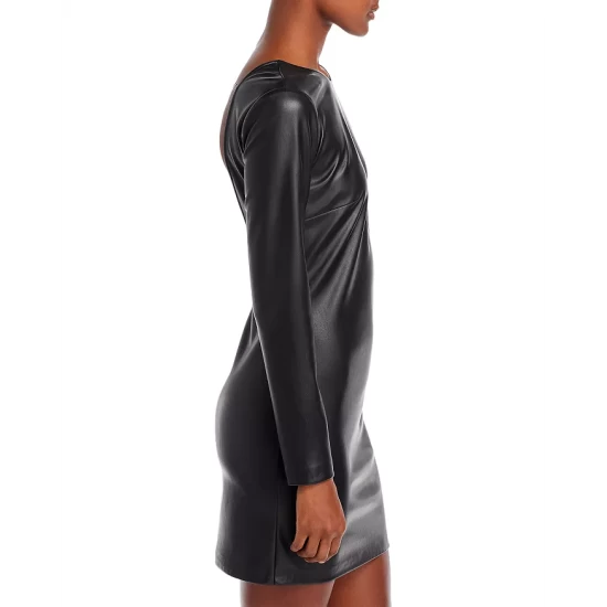 Discount ✨ AQUA Faux Leather Open Back Mini 👗 Dress - 100% Exclusive Black 🎁 - Image 4