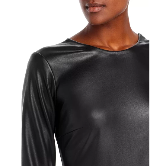 Discount ✨ AQUA Faux Leather Open Back Mini 👗 Dress - 100% Exclusive Black 🎁 - Image 7