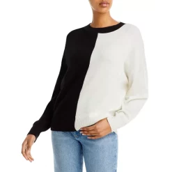 Discount 🎁 AQUA Color Block Cashmere Sweater - 100% Exclusive Black/ivory ⭐