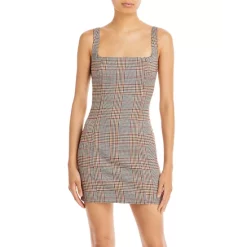 Discount ✔️ AQUA Plaid Mini Sheath 👗 Dress - 100% Exclusive Ivory Multi 👏