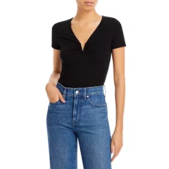 Cheapest 🎁 AQUA Ruched V Neck Tee - 100% Exclusive Cream 🤩