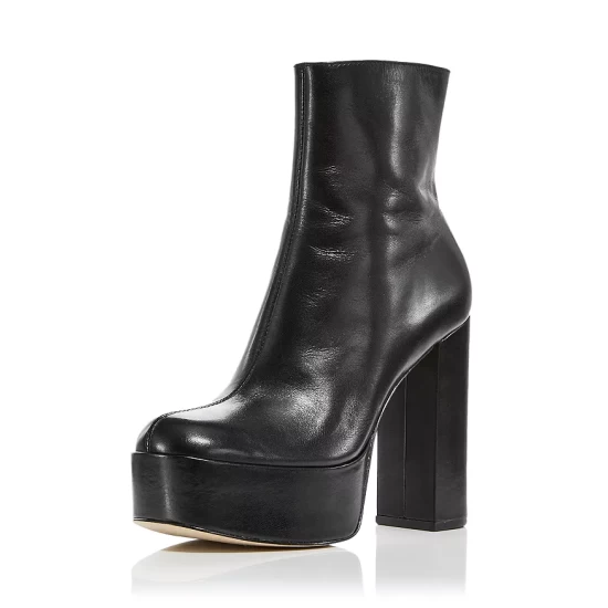 Hot Sale ⭐ AQUA 👩 Women's Penn Platform Booties - 100% Exclusive Black Leather 🔔