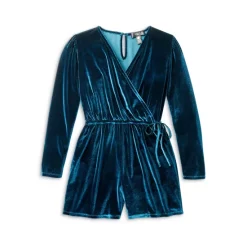 Best deal 🌟 AQUA 👧 Girls' Velvet Romper, Big Kid - 100% Exclusive Galactic Teal ⌛