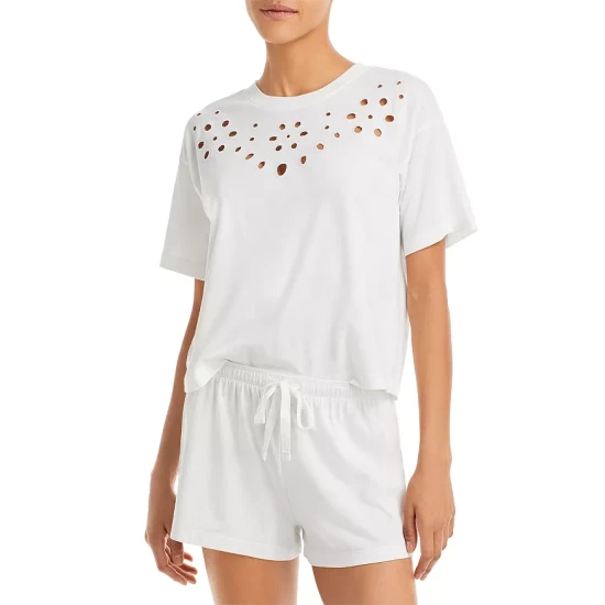 Wholesale π― AQUA Eyelet Dreams Pajama Set White βοΈ - Image 3