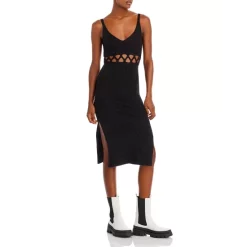 Deals 😀 AQUA Sleeveless Ribbed Knit Cutout 👗 Dress - 100% Exclusive Black 😉
