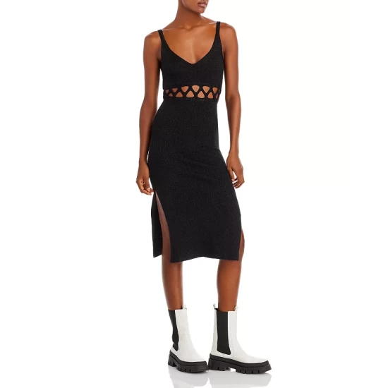 Deals ๐ AQUA Sleeveless Ribbed Knit Cutout ๐ Dress - 100% Exclusive Black ๐