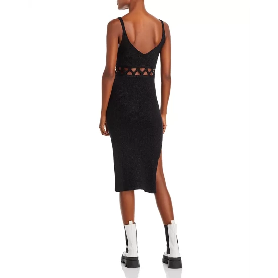 Deals ๐ AQUA Sleeveless Ribbed Knit Cutout ๐ Dress - 100% Exclusive Black ๐ - Image 3