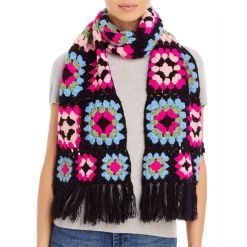 Promo 😍 AQUA Crochet Fringed Scarf - 100% Exclusive Black/multi 🧨
