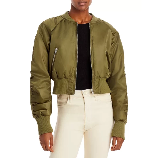 Buy ⌛ AQUA Deena Nylon Bomber Jacket - 100% Exclusive Olive 🎉 - Image 9