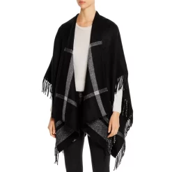 Outlet 🎁 AQUA Reversible Windowpane Ruana - 100% Exclusive Black 🎉