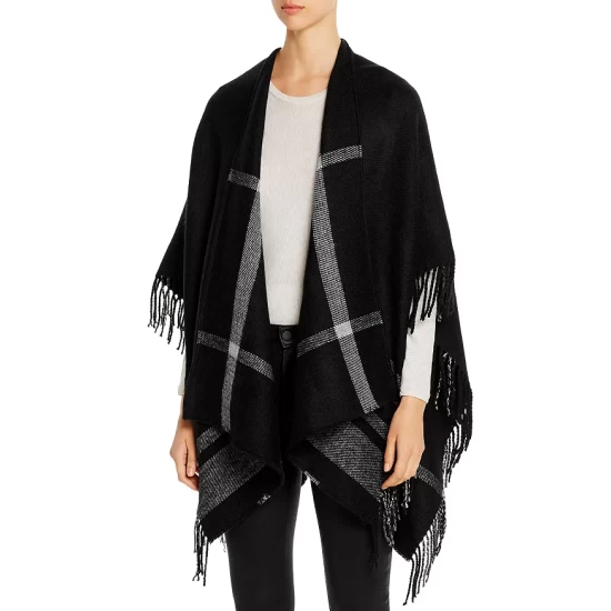 Outlet 🎁 AQUA Reversible Windowpane Ruana - 100% Exclusive Black 🎉