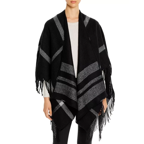 Outlet 🎁 AQUA Reversible Windowpane Ruana - 100% Exclusive Black 🎉 - Image 3