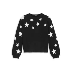 New 💯 AQUA 👧 Girls' Cashmere Star Sweater, Big Kid - 100% Exclusive Black/ivory 👍