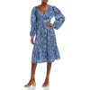 Top 10 🔔 AQUA Floral Ruched Long-Sleeve Midi 👗 Dress Blue Multi 🌟
