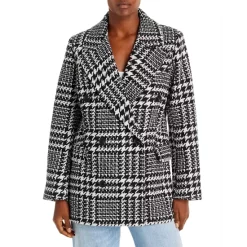Outlet ⌛ AQUA Houndstooth Plaid Print Double Breasted 🧥 Coat - 100% Exclusive Black/white 😉