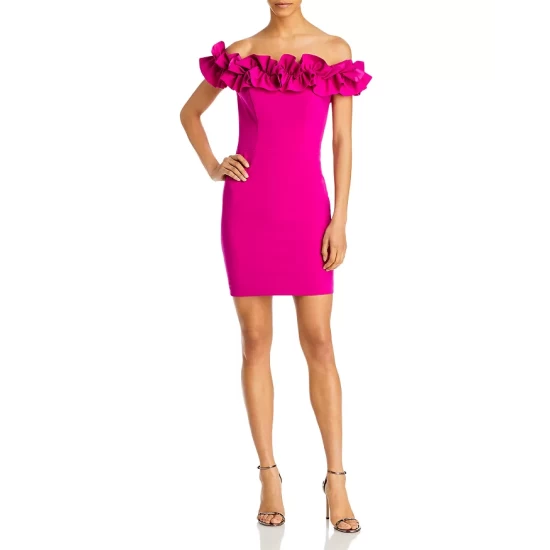 Brand new ⌛ AQUA Off The Shoulder Ruffle 👗 Dress - 100% Exclusive Fushia 🔔 - Image 2