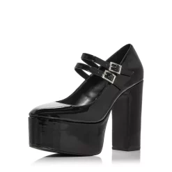 Coupon 👏 AQUA 👩 Women's Emmy Ankle Strap Platform High Heel Pumps - 100% Exclusive Black Patent 🎁