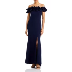Cheap ๐ AQUA Ruffled Off The Shoulder Formal ๐ Dress - 100% Exclusive Navy ๐คฉ