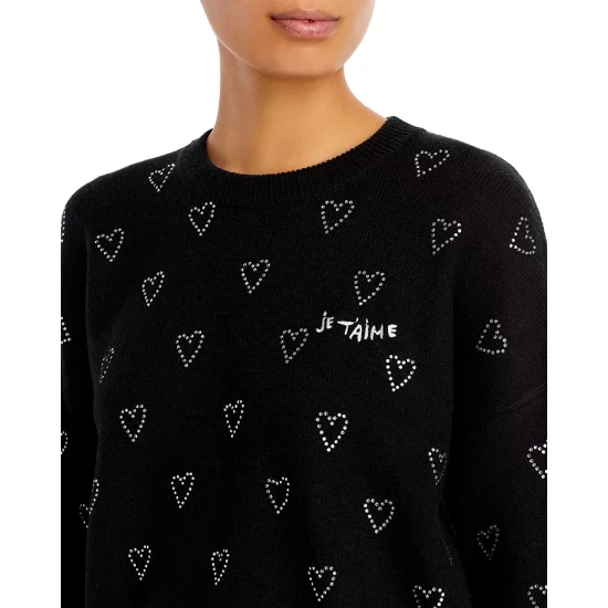 Best reviews of ⭐ AQUA Crystal Heart Embellished Crewneck Sweater - 100% Exclusive Black 🤩 - Image 3