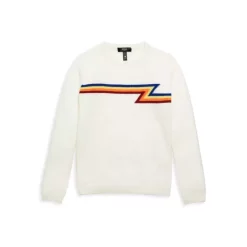 Best Sale 🌟 AQUA 👧 Girls' Cashmere Lightening Bolt Crewneck - Big Kid Rainbow 💯