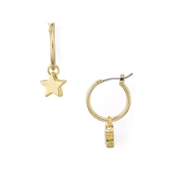 Hot Sale 😉 AQUA Dangling Star Charm Hoop Earrings - 100% Exclusive Gold 🛒