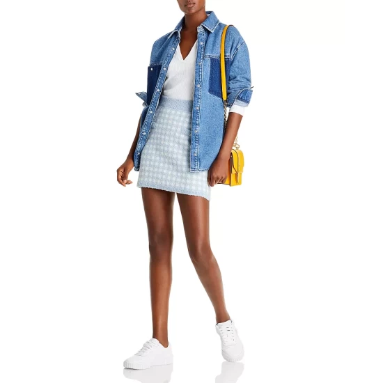 Best deal 👏 AQUA Checkered Knit Mini 👗 Skirt - 100% Exclusive Blue 🎉 - Image 2