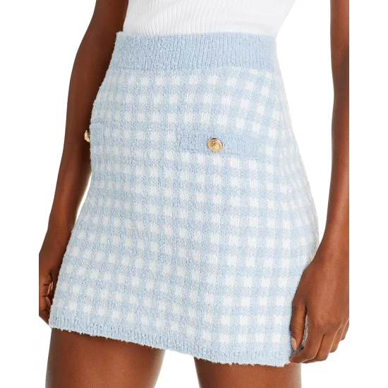 Best deal 👏 AQUA Checkered Knit Mini 👗 Skirt - 100% Exclusive Blue 🎉 - Image 5