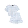 Coupon ⭐ AQUA 👧 Girls' Plaid Puff Sleeve Top & Smocked 👗 Skirt, Big Kid - 100% Exclusive Blue/white/pink 🥰